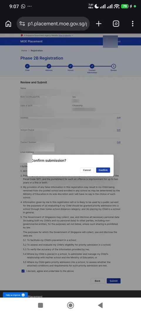 Confirm submission prompt