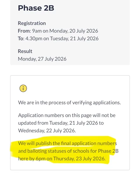 MOE Phase 2B key dates: final applicant numbers and balloting status by 6pm, 23 July